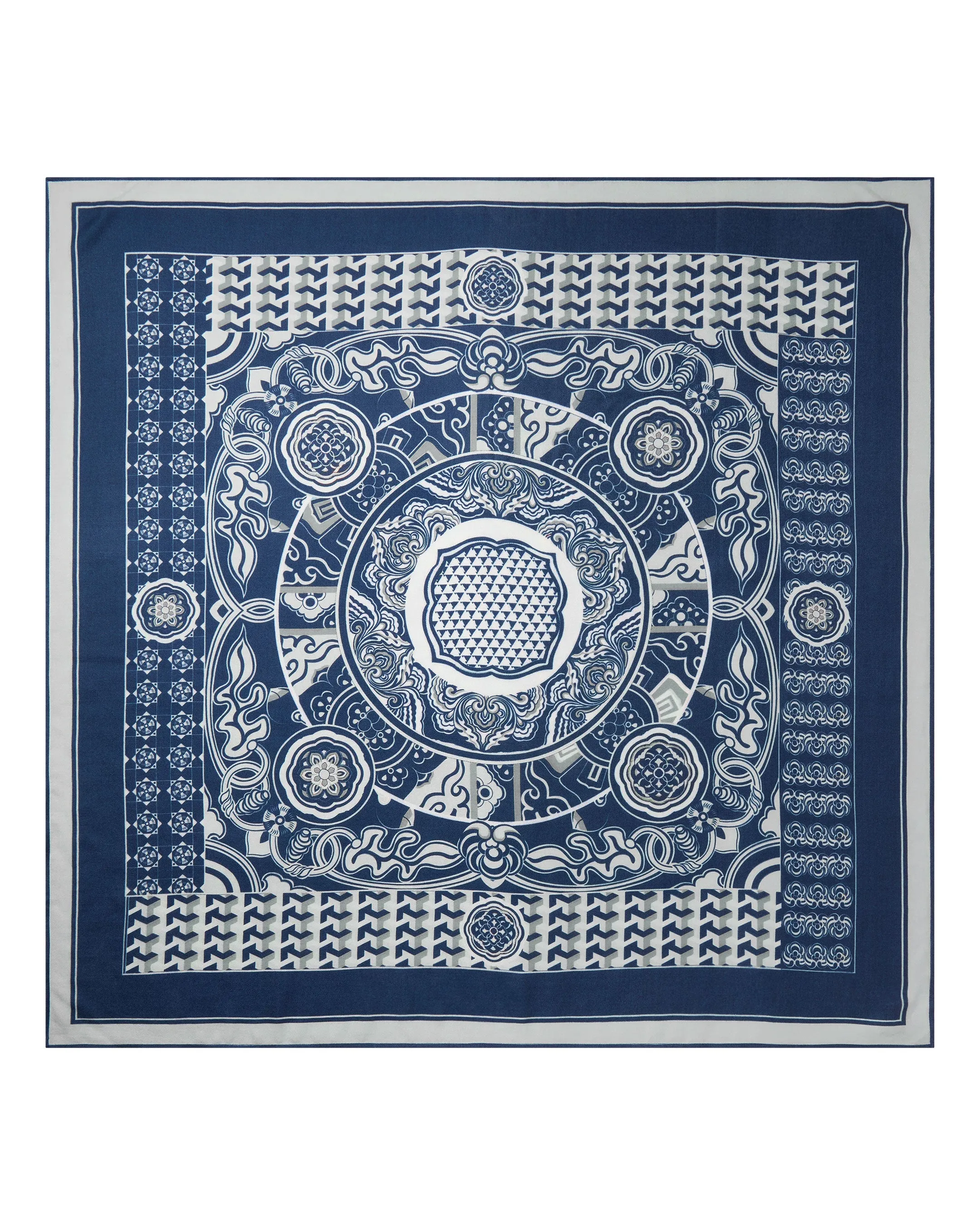 Women's Cashmere Silk Printed Foulard Navy Blue